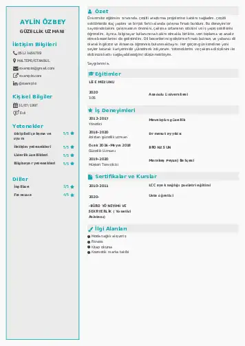 Güzellik Uzmanı Cv Örnekleri  cv indir